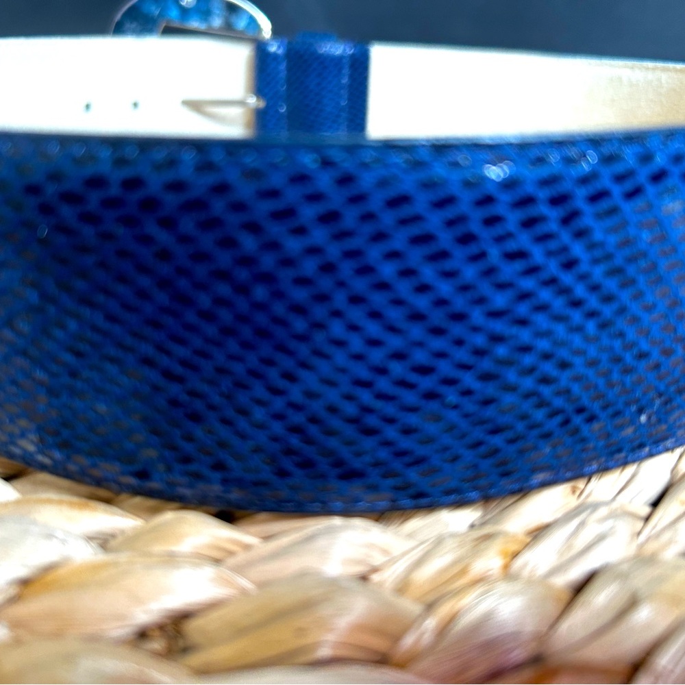 WHITE HOUSE BLACK MARKET Blue Leather Snakeskin Look STATEMENT Wide Belt Medium - Picture 6 of 8